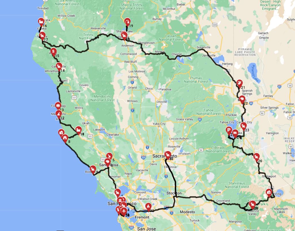 Map for San Francisco Roundtrip - North